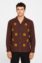 Long Sleeve Congo Brown Flower Printed Shirt