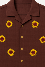 Long Sleeve Congo Brown Flower Printed Shirt