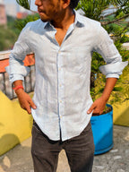 Sky stripes linen full sleeve shirt