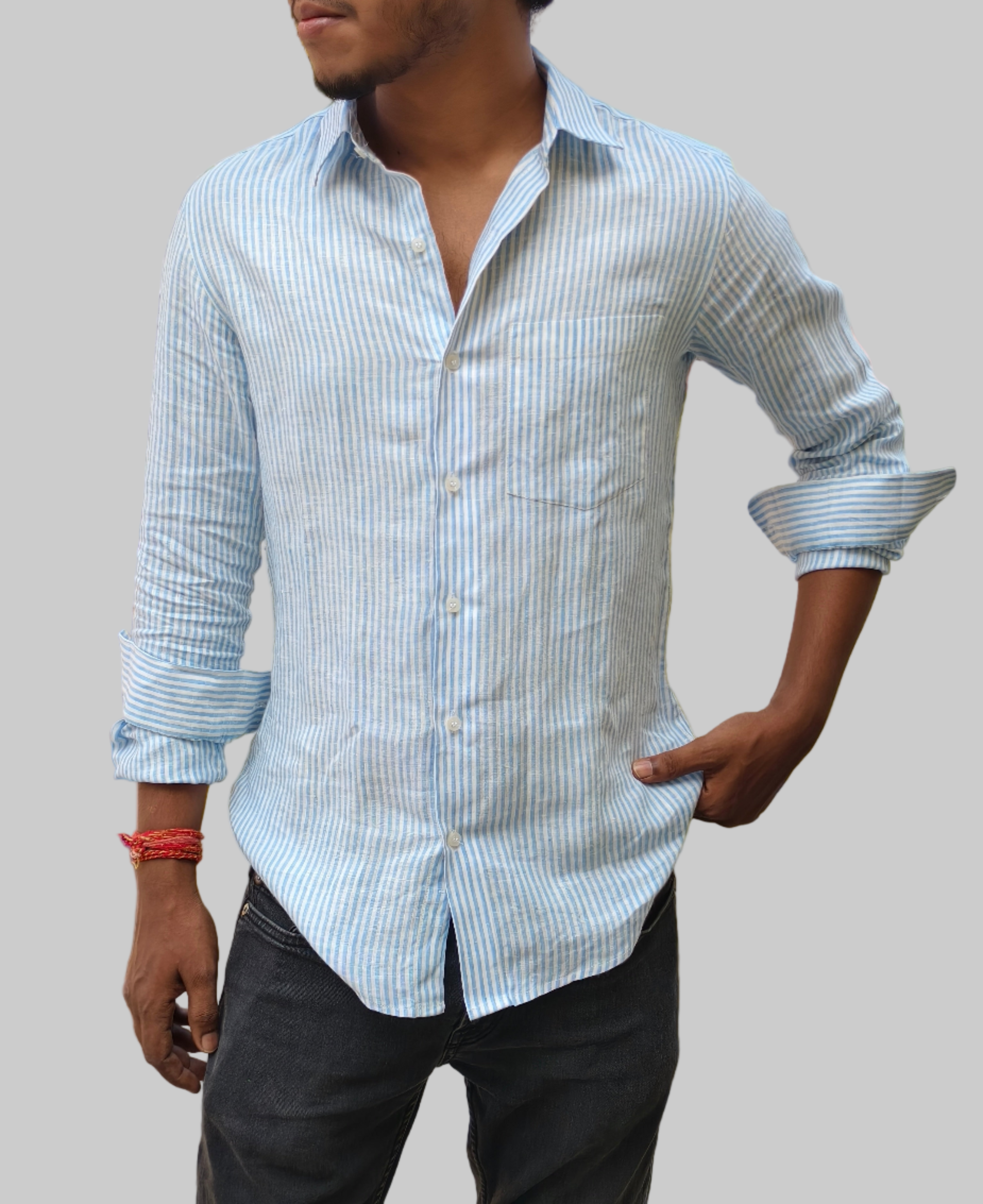 Sky stripes linen full sleeve shirt