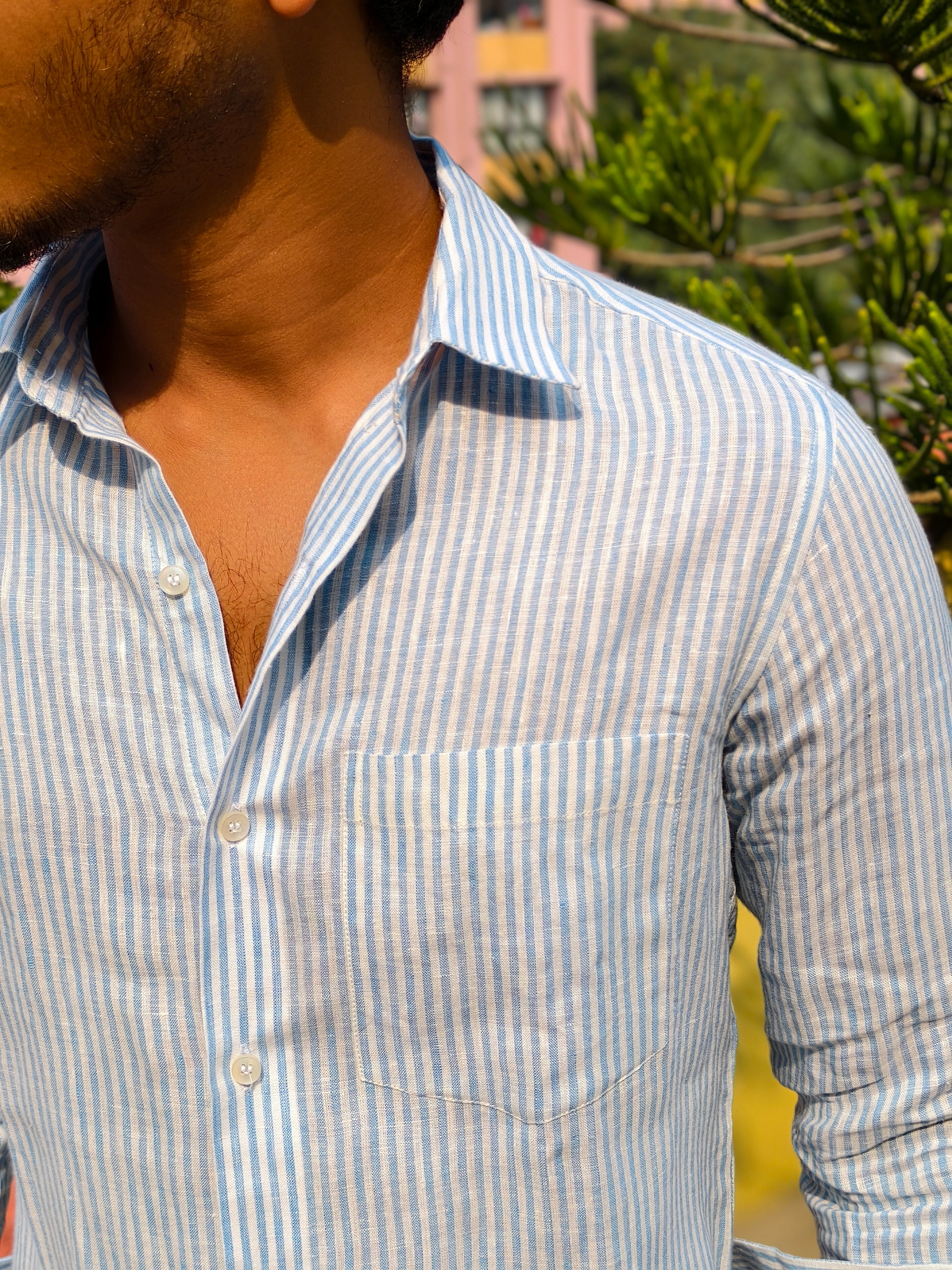 Sky stripes linen full sleeve shirt